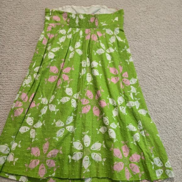 Lilly Pulitzer Strapless Pink and Green Fish Print Dress Size 0 Beachy Vacation - Picture 7 of 14